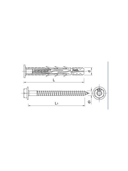 Rawplug, Klímatartó konzolhoz peremes dübel, hatlapfejű peremes csavarral M10X100mm